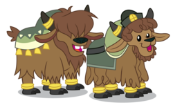 Size: 5000x3040 | Tagged: safe, artist:dragonchaser123, yanek, yona's sister, yak, g4, season 8, the hearth's warming club, brother and sister, calf, cloven hooves, duo, female, high res, horn, horn ring, male, open mouth, siblings, simple background, transparent background, vector, yak calf