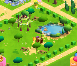 Size: 1033x884 | Tagged: safe, gameloft, carrot cake, earth pony, pony, g4, bush, cropped, desk, funny, game, garden, inspiration, lol, park, pond, relaxing, sitting, tree