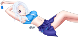 Size: 2000x957 | Tagged: safe, artist:darkwolfmx, trixie, human, ursa minor, g4, armpits, belly button, clothes, female, human coloration, humanized, lying down, midriff, one eye closed, simple background, solo, swimsuit, transparent background, wink