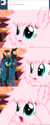 Size: 650x1625 | Tagged: safe, artist:mixermike622, queen chrysalis, oc, oc:fluffle puff, tumblr:ask fluffle puff, g4, asdfmovie, asdfmovie6, ask, behaving like a cat, meow, tumblr
