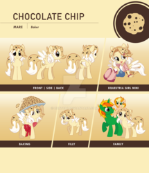 Size: 1024x1191 | Tagged: safe, artist:centchi, oc, oc only, oc:bog, oc:chickpea, oc:chocolate chip, pegasus, pony, unicorn, equestria girls, g4, cookie, deviantart watermark, female, filly, food, male, mare, obtrusive watermark, reference sheet, stallion, watermark