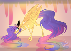 Size: 3575x2555 | Tagged: safe, artist:iheyyasyfox, oc, oc only, oc:rainbow paint, pegasus, pony, female, high res, impossibly long tail, large wings, long mane, mare, solo, tail, thin, thin legs, wings
