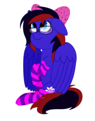 Size: 1404x1782 | Tagged: safe, artist:queenwildfire2k18, oc, oc only, oc:skitzy, pegasus, pony, clothes, female, glasses, mare, ribbon, simple background, socks, solo, striped socks, transparent background
