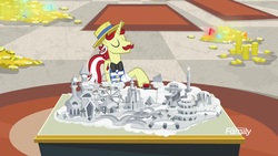 Size: 1920x1080 | Tagged: safe, screencap, flam, earth pony, pony, friendship university, g4, my little pony: friendship is magic, male, model city, solo