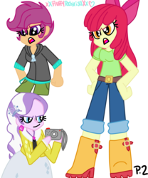 Size: 1024x1229 | Tagged: safe, artist:xxfluffypachirisuxx, apple bloom, diamond tiara, scootaloo, equestria girls, g4, camera, simple background, transparent background