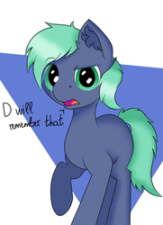 Size: 2660x3680 | Tagged: safe, artist:luriel maelstrom, oc, oc only, oc:dee, abstract background, ear fluff, high res, looking at you, raised eyebrow, shading, simple background, text