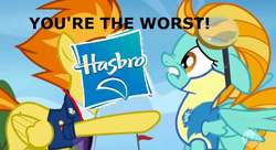 Size: 850x462 | Tagged: safe, edit, edited screencap, screencap, lightning dust, spitfire, pegasus, pony, g4, wonderbolts academy, abuse, clothes, drama, duo, dustabuse, female, hasbro, lightning dust drama, mare, op is a duck, op is trying to start shit, uniform, wonderbolt trainee uniform, wonderbolts dress uniform