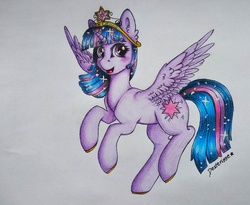 Size: 3653x3000 | Tagged: safe, artist:dexterisse, twilight sparkle, alicorn, pony, g4, big crown thingy, female, high res, jewelry, looking at you, regalia, solo, traditional art, twilight sparkle (alicorn)