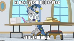 Size: 888x499 | Tagged: safe, edit, edited screencap, screencap, star swirl the bearded, friendship university, g4, book, image macro, meme, paper, that pony sure does love books