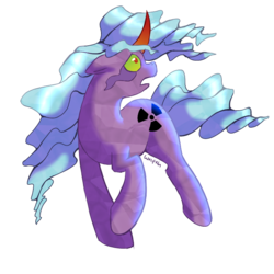 Size: 750x750 | Tagged: safe, artist:twitchygears, idw, radiant hope, pony, unicorn, g4, alternate cutie mark, alternate universe, colored horn, crying, curved horn, dark magic, duchess hope, female, glowing eyes, horn, looking back, magic, mare, miss despair, radiant despair, signature, simple background, solo, sombra eyes, sombra horn, transparent background, wavy hair, wavy mane, wavy tail