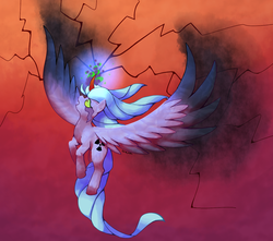 Size: 1300x1150 | Tagged: safe, artist:twitchygears, idw, radiant hope, alicorn, pony, g4, alicornified, alternate cutie mark, alternate universe, colored horn, colored wings, colored wingtips, crying, curved horn, dark magic, duchess hope, female, glowing eyes, glowing horn, hopecorn, horn, magic, mare, miss despair, race swap, radiant despair, solo, sombra eyes, sombra horn, two toned wings, wavy hair, wavy mane, wavy tail, wings