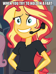 Size: 600x790 | Tagged: safe, edit, edited screencap, screencap, sunset shimmer, equestria girls, g4, my little pony equestria girls: better together, opening night, opening night: sunset shimmer, female, image macro, implied farting, meme, memeful.com, solo