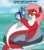 Size: 1600x1800 | Tagged: safe, artist:novaspark, oc, oc only, oc:nova spark, oc:red tide, original species, shark pony, blushing, dialogue, embarrassed, fangs, food, imminent vore, jewelry, patreon, patreon logo, ponies in food, ponies in sushi, size difference, sushi