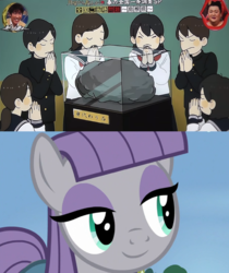 Size: 2071x2468 | Tagged: safe, maud pie, g4, the maud couple, camera, high res, japanese, monday late show, praise the rock, praying, rock, that pony sure does love rocks, worship