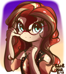 Size: 516x580 | Tagged: safe, artist:tohupo, sunset shimmer, equestria girls, g4, my little pony equestria girls: better together, cute, female, glasses, looking at you, smiling, solo