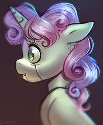 Size: 927x1122 | Tagged: safe, artist:imalou, sweetie belle, pony, robot, robot pony, unicorn, friendship is witchcraft, bust, dark background, female, filly, foal, horn, portrait, profile, side view, solo, sweetie bot