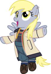 Size: 1032x1500 | Tagged: safe, artist:cloudy glow, derpy hooves, g4, clothes, cosplay, costume, doctor who, female, jodie whittaker, pants, shirt, simple background, t-shirt, thirteenth doctor, transparent background, trenchcoat