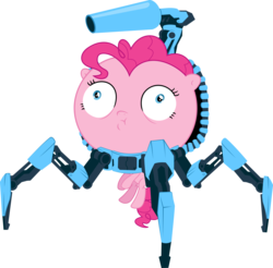 Size: 6000x5906 | Tagged: safe, artist:magister39, pinkie pie, earth pony, pony, g4, absurd resolution, arachnotron, big head, doom, female, party cannon, simple background, solo, spider mastermind, transparent background, wat