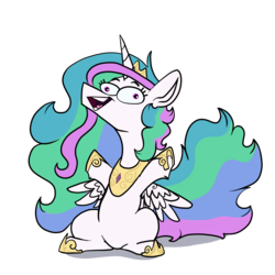 Size: 4200x4200 | Tagged: safe, artist:greyscaleart, princess celestia, pony, g4, absurd resolution, background removed, crown, female, hoof shoes, jewelry, majestic as fuck, mare, regalia, sillestia, silly, simple background, smiling, solo, transparent background