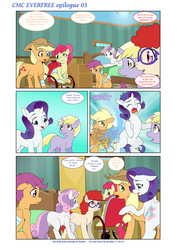 Size: 6611x9344 | Tagged: safe, artist:jeremy3, apple bloom, applejack, dinky hooves, rarity, scootaloo, sweetie belle, twist, earth pony, pegasus, pony, unicorn, comic:everfree, comic:everfree cmc epilogue, g4, absurd resolution, abuse, applejack is a spankaholic, bandage, bipedal, blank flank, blushing, comic, comic sans, cutie mark crusaders, female, filly, freckles, horn, horn ring, hospital, mare, ponyville hospital, septet, slap, spanking, speech bubble, text, wheelchair