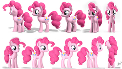 Size: 1920x1080 | Tagged: safe, artist:lightningflame, pinkie pie, earth pony, pony, g4, 3d, butt, female, mare, plot, simple background, turnaround, white background