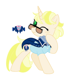 Size: 294x308 | Tagged: safe, artist:bluemoondiancie, artist:lavaroses, artist:melodysweetheart, oc, oc only, oc:trender, pony, unicorn, icey-verse, base used, clothes, coat, female, glasses, hipster, magical lesbian spawn, mare, next generation, offspring, one eye closed, parent:lily lace, parent:sunshine smiles, parents:sunlace, scarf, shirt, simple background, solo, sunglasses, white background, wink