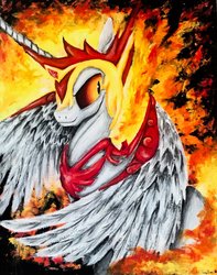 Size: 1024x1299 | Tagged: safe, artist:colorsceempainting, daybreaker, pony, a royal problem, g4, bust, canvas, female, fire, paint, painting, portrait, smiling, solo, traditional art