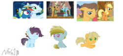 Size: 928x426 | Tagged: safe, artist:mixelfangirl100, applejack, caramel, quibble pants, rainbow dash, soarin', oc, earth pony, pegasus, pony, g4, baby, baby pony, earth pony oc, female, foal, male, offspring, parent:applejack, parent:caramel, parent:quibble pants, parent:rainbow dash, parent:soarin', parents:carajack, parents:quibbledash, parents:soarindash, pegasus oc, ship:carajack, ship:quibbledash, ship:soarindash, shipping, simple background, straight, transparent background