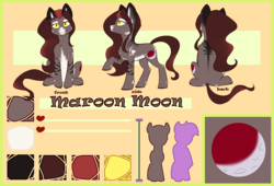 Size: 2800x1900 | Tagged: safe, artist:shiro-roo, oc, oc only, oc:maroon moon, earth pony, pony, cutie mark, digital art, female, mare, reference sheet, solo