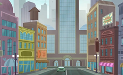 Size: 1171x720 | Tagged: safe, screencap, equestria girls, g4, my little pony equestria girls: better together, super squad goals, building, canterlot city, car, city, lamppost, nissan gt-r, no pony, road, street, streetlight
