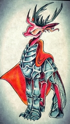 Size: 2268x4032 | Tagged: safe, artist:smirk, thorax, changedling, changeling, fanfic:all hail the overlord, g4, alternate universe, armor, cape, cloak, clothes, cover art, evil, fanfic art, king thorax, metal claws, sombra eyes, traditional art