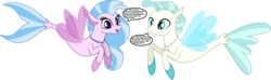 Size: 2134x631 | Tagged: safe, silverstream, terramar, seapony (g4), g4, school daze, season 8, surf and/or turf, brother, brother and sister, cute, diastreamies, female, jewelry, male, necklace, pearl necklace, seapony silverstream, simple background, sister, speech bubble, terrabetes, text, white background
