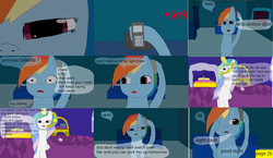 Size: 3648x2112 | Tagged: safe, artist:mellowbomb, princess celestia, rainbow dash, comic:calamity fateful, g4, 1000 hours in ms paint, dialogue, high res
