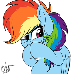 Size: 2000x2000 | Tagged: safe, artist:binkyt11, derpibooru exclusive, rainbow dash, pegasus, pony, g4, atg 2018, faic, female, high res, mare, newbie artist training grounds, rainbow dash is best facemaker, rainbow grinch, rubbing hooves, simple background, smiling, smirk, solo, white background