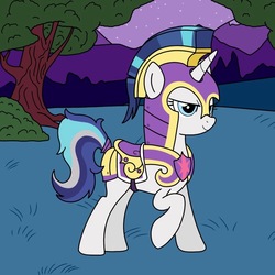 Size: 750x750 | Tagged: safe, artist:linedraweer, oc, oc only, oc:melody, pony, unicorn, ask the royal couple, alternate universe, armor, commission, female, guardsmare, mare, not shining armor, royal guard, solo