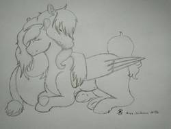 Size: 1040x780 | Tagged: safe, artist:kiralindocruz, big macintosh, fluttershy, g4, cuddling, female, male, missing cutie mark, neck nuzzle, pencil drawing, pregnant, ship:fluttermac, shipping, straight, traditional art