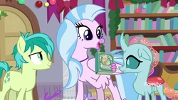 Size: 1920x1080 | Tagged: safe, screencap, ocellus, sandbar, silverstream, g4, the hearth's warming club, book, discovery family, discovery family logo, logo