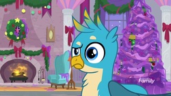 Size: 1920x1080 | Tagged: safe, screencap, gallus, griffon, g4, the hearth's warming club, discovery family, discovery family logo, logo, male, solo
