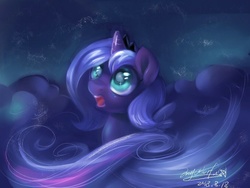 Size: 1024x768 | Tagged: safe, artist:oofycolorful, princess luna, alicorn, pony, g4, amazed, female, filly, foal, mare, night, open mouth, solo, sparkly eyes, wingding eyes, woona, younger