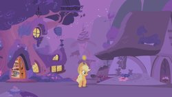 Size: 1280x720 | Tagged: safe, screencap, applejack, earth pony, pony, g4, season 1, the ticket master, female, golden oaks library, mystery, ponyville, solo