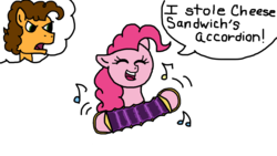 Size: 1920x1080 | Tagged: safe, artist:cherry1cupcake, cheese sandwich, pinkie pie, earth pony, pony, g4, accordion, music notes, musical instrument, speech bubble