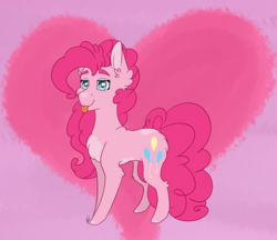 Size: 2450x2113 | Tagged: safe, artist:ratrieve, pinkie pie, earth pony, pony, g4, abstract background, female, fluffy, heart, heart eyes, high res, lidded eyes, looking at you, mare, ponk, solo, tongue out, wingding eyes