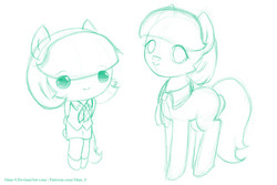 Size: 1200x800 | Tagged: safe, artist:jdan-s, coco pommel, pony, anthro, g4, anthro with ponies, chibi, clothes, self ponidox, sketch, wip