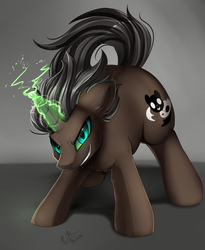 Size: 2300x2800 | Tagged: safe, artist:pridark, oc, oc only, oc:saffron, pony, unicorn, commission, dark magic, disguise, disguised changeling, evil, green eyes, high res, magic, solo