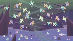 Size: 1920x1080 | Tagged: safe, screencap, aestuarium, flutter cloud, honeyfish, laguna, stratus gypsum, sundown horizon, sunspray, wind storm, classical hippogriff, hippogriff, seapony (g4), g4, the hearth's warming club, baby seapony (g4), background hippogriff, background sea pony, clone, discovery family, discovery family logo, fledgeling, logo, unnamed character, unnamed hippogriff, unnamed seapony