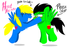 Size: 3072x2010 | Tagged: safe, artist:hearttheartist, oc, oc:heart cake, oc:mars angel, pegasus, pony, blushing, chest fluff, cute, high res, shipping, smiling