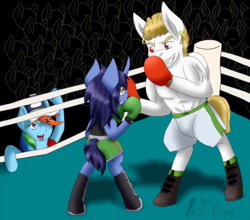 Size: 2500x2197 | Tagged: safe, artist:midnightfire1222, bulk biceps, rainbow dash, oc, oc:dynamo pad, g4, bald bull, boxing, crossover, group, high res, little mac (punch-out!!), punch-out!!, sports