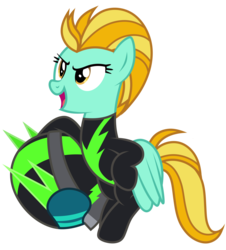 Size: 2000x2214 | Tagged: safe, artist:jellmelon, lightning dust, pegasus, pony, g4, the washouts (episode), clothes, female, helmet, high res, mare, open mouth, simple background, smiling, solo, the washouts, transparent background, uniform, vector, washouts uniform