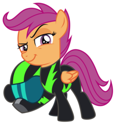 Size: 2000x2157 | Tagged: safe, artist:jellmelon, scootaloo, pegasus, pony, the washouts (episode), dreamworks face, faic, female, filly, gangsta, helmet, pint-sized dynamite, simple background, solo, traitor, traitorloo, transparent background, vector, washouts uniform