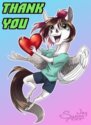 Size: 938x1280 | Tagged: safe, artist:sunny way, oc, oc only, oc:sunny way, horse, pegasus, anthro, unguligrade anthro, rcf community, chibi, cute, feather, female, flying, heart, love, mare, solo, wings
